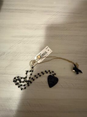Betsey Johnson Gold-Tone Necklace with Black Beaded Heart Pendant